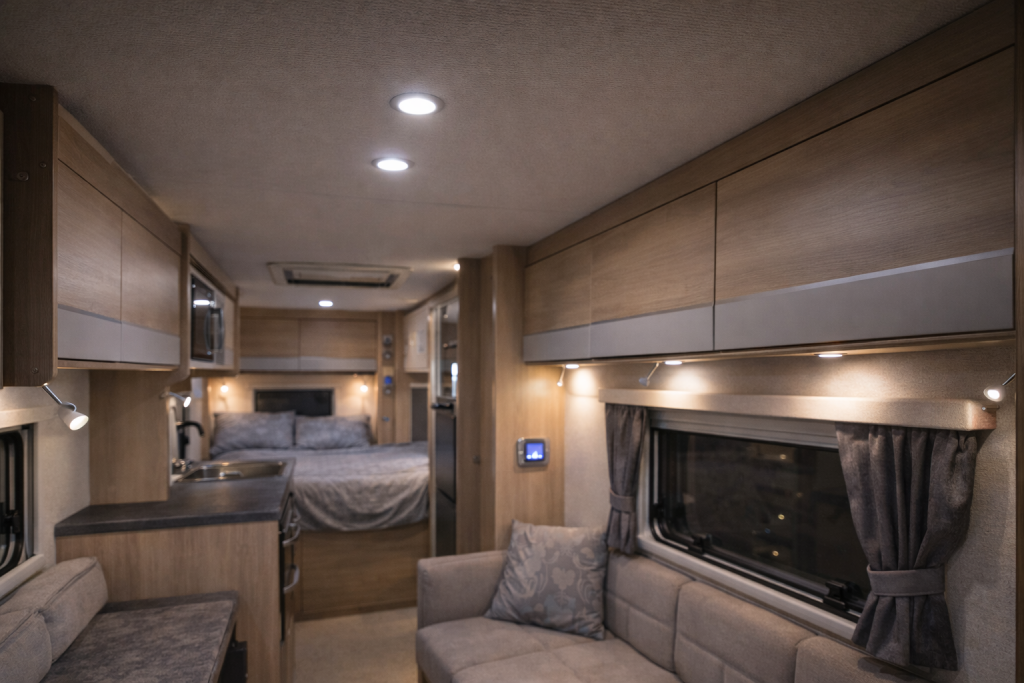 Caravan interior LED lights powered by 12V system