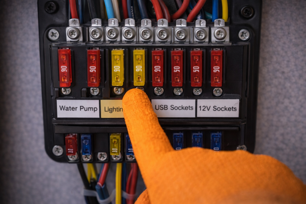 Caravan lighting fuse inside 12V fuse box