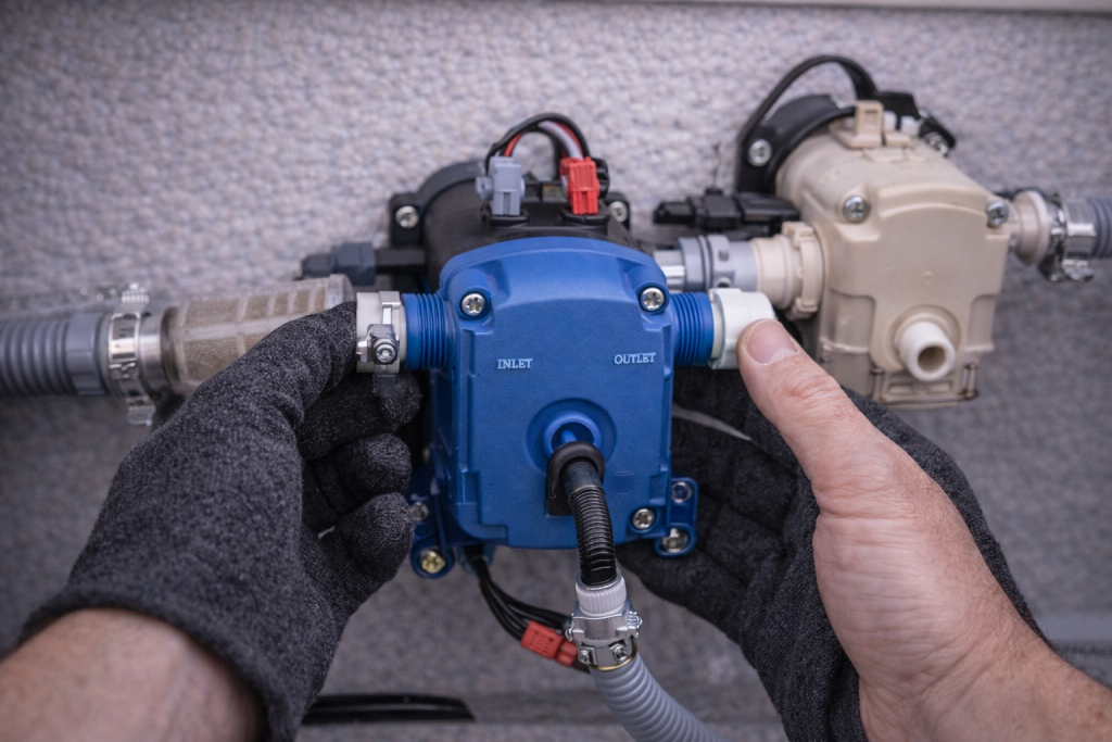 Professional replacement of caravan water pump 