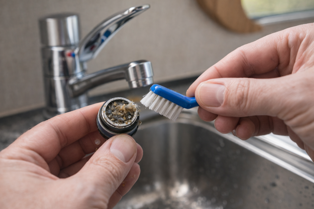 Cleaning sediment from caravan tap aerator