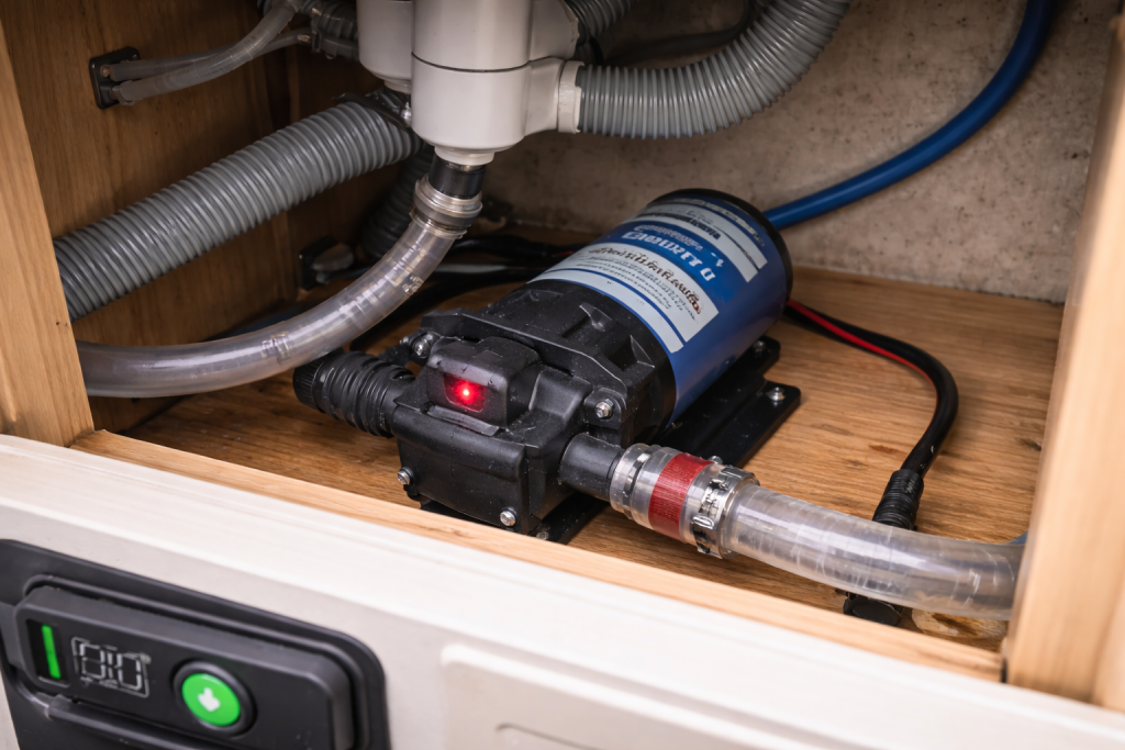 Caravan water pump cycling with taps turned off