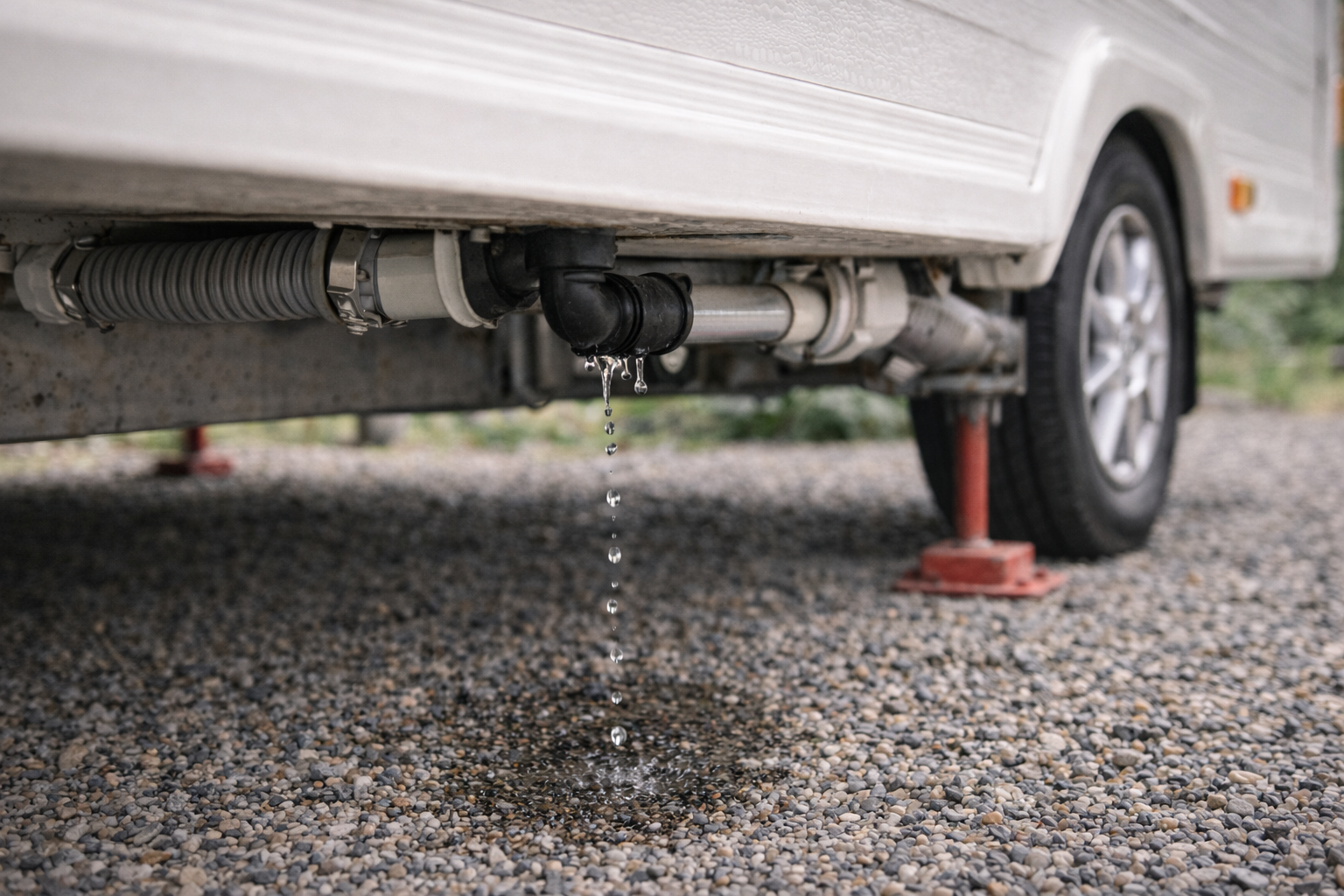 Water dripping from underside of caravan plumbing