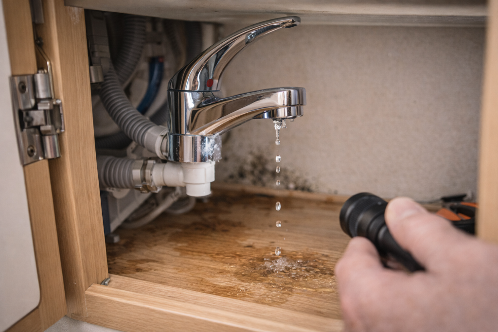 Caravan tap leaking underneath sink cabinet