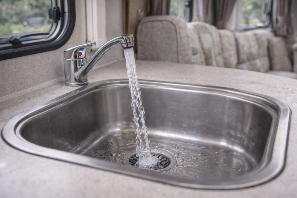 Flushing caravan water system through taps