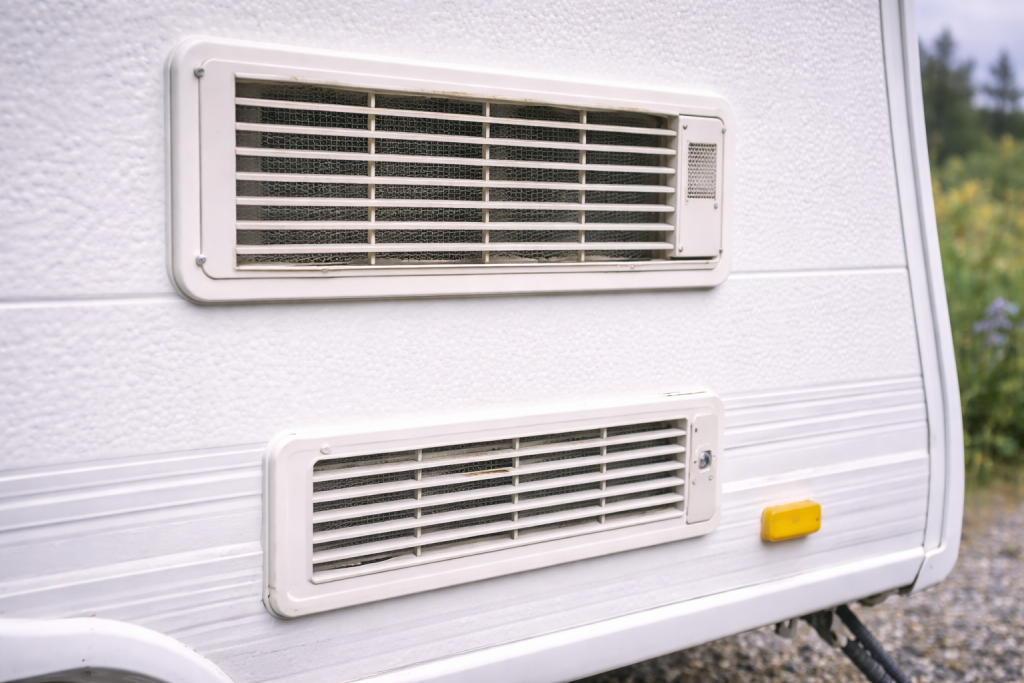Caravan fridge upper and lower exterior vents