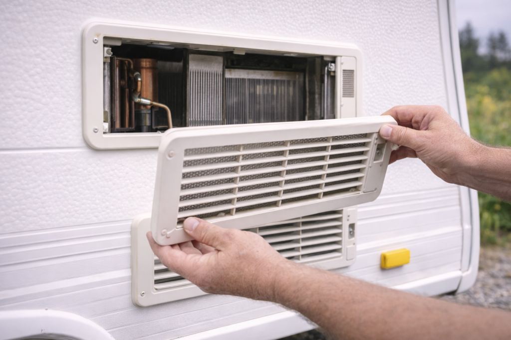 Removing caravan fridge vent cover