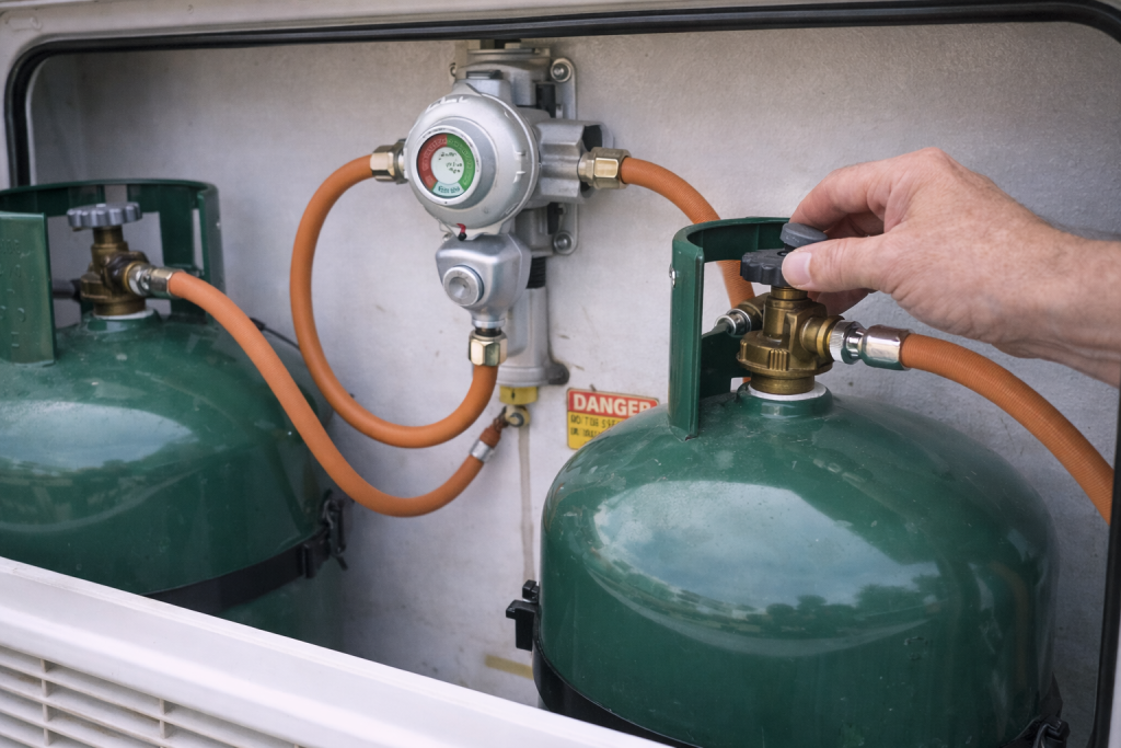 Checking caravan gas bottle and regulator