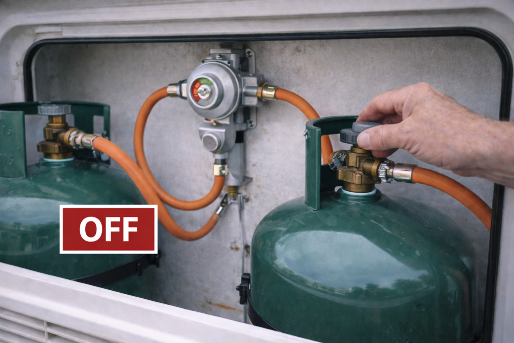 Turning off caravan gas bottle before maintenance