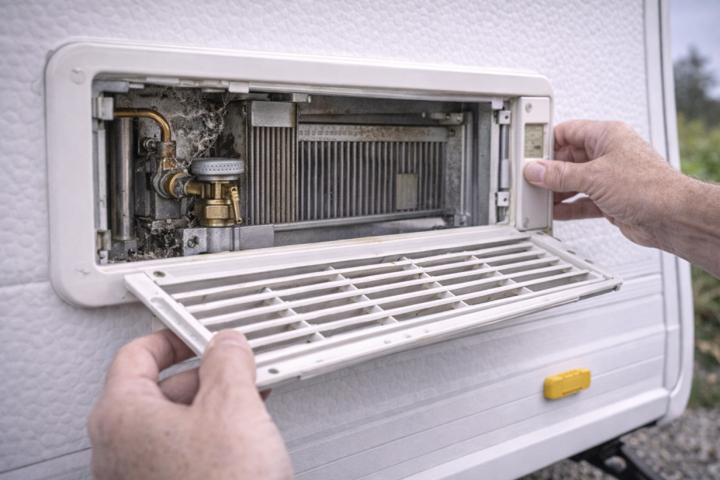 Accessing caravan gas burner assembly