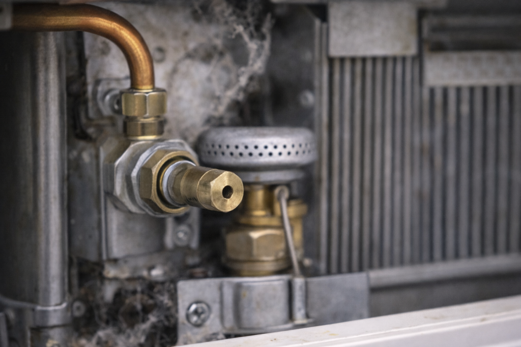 Caravan gas burner jet close-up