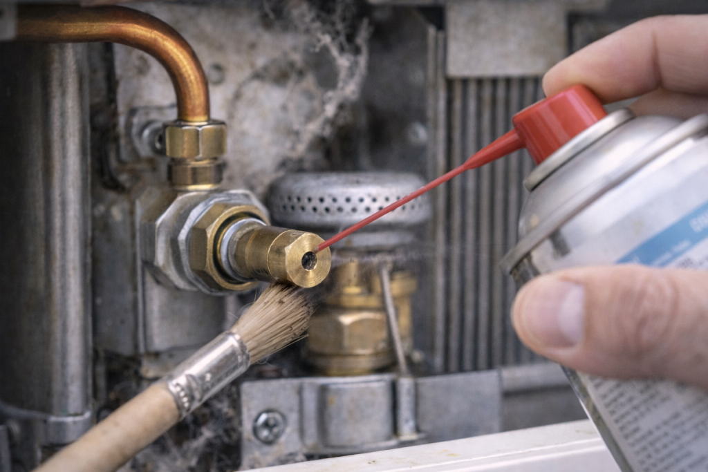 Cleaning caravan gas burner jet safely