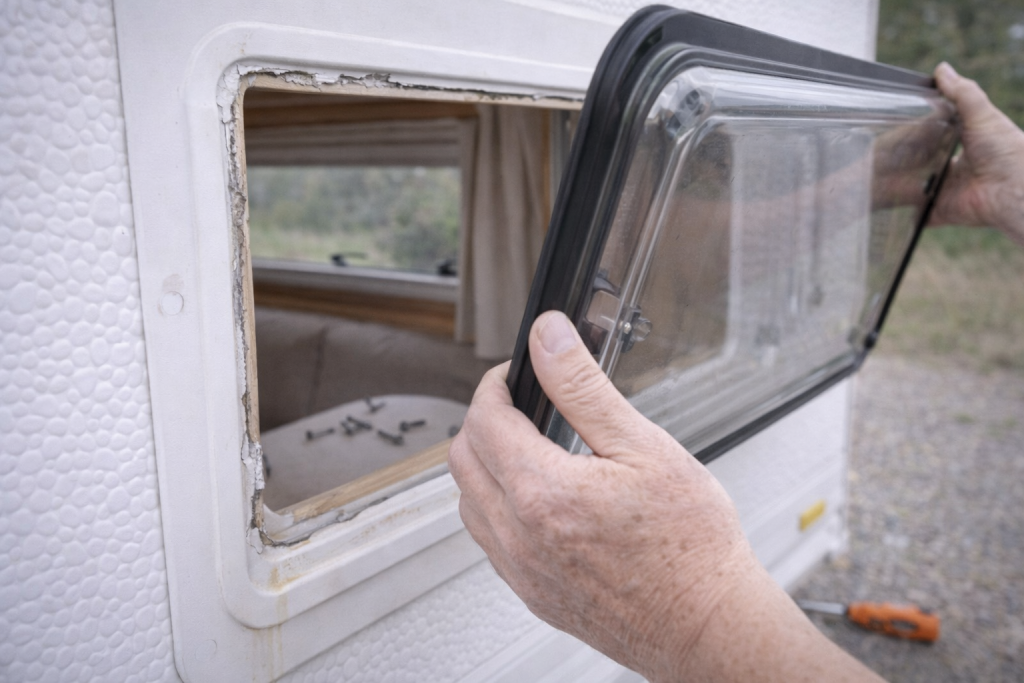 Removing caravan window for resealing