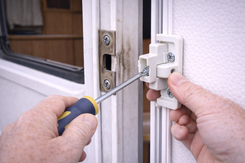 Installing new caravan door catch