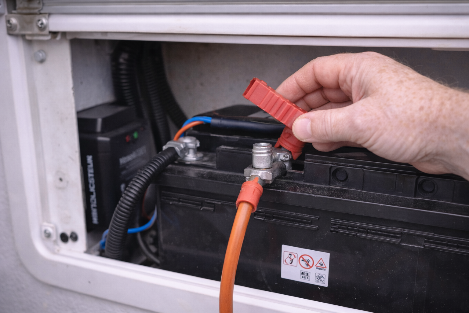 Disconnecting caravan battery for winter storage