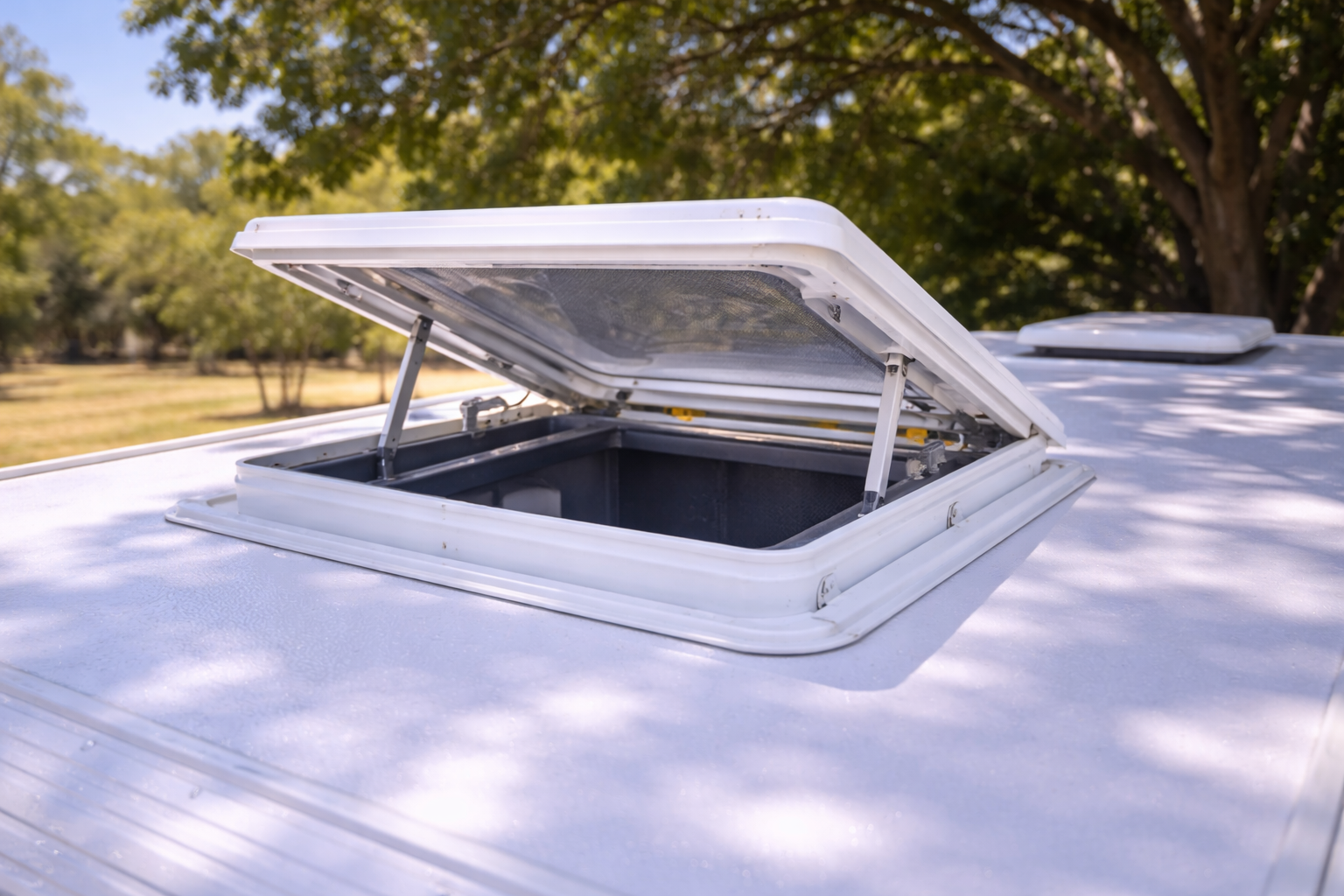Ventilated caravan roof vent for summer storage