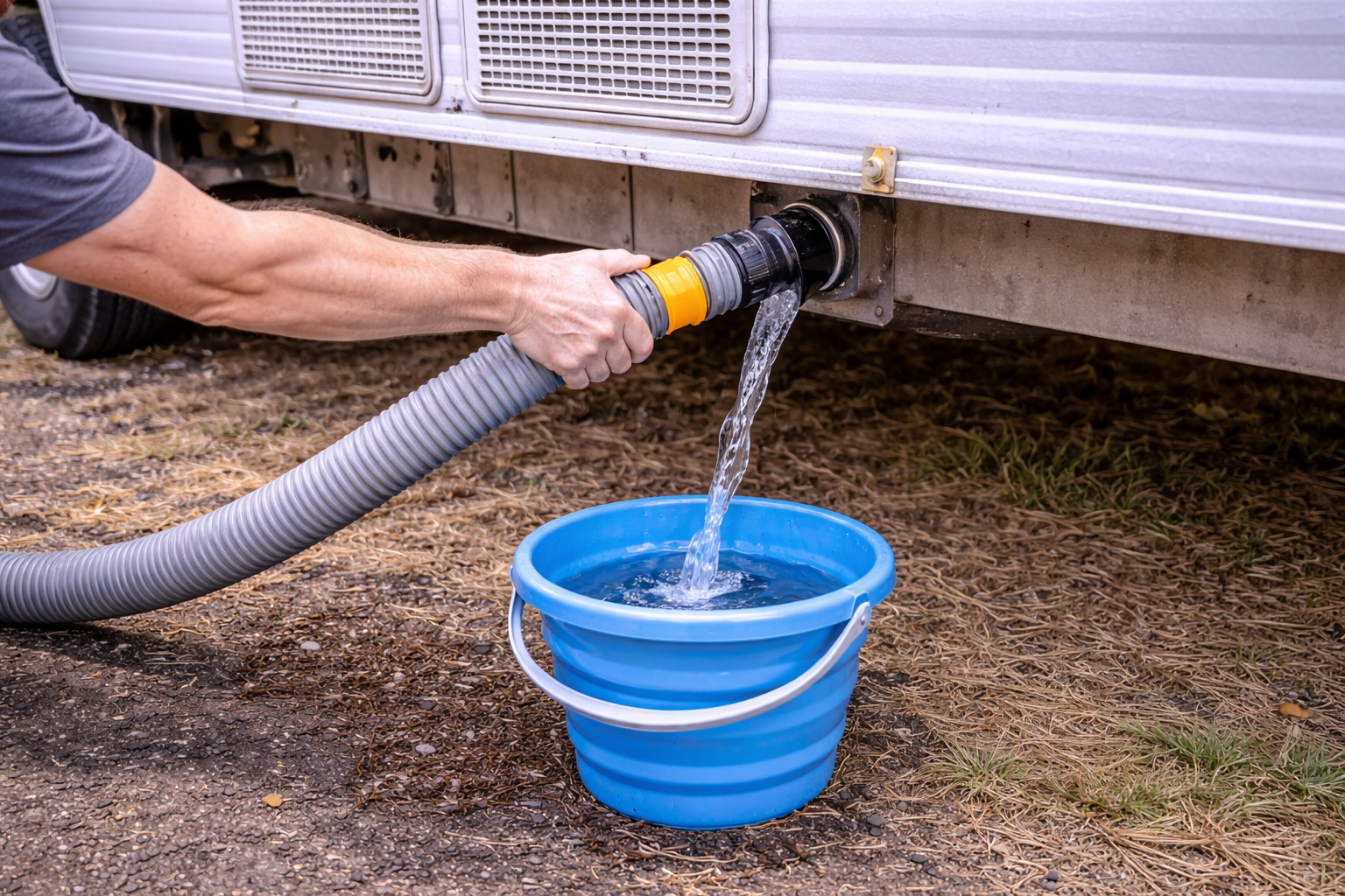 Draining caravan water tanks before summer storage
