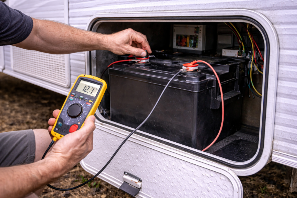 Reconnecting and testing caravan battery