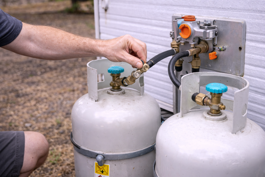 Checking caravan gas bottles and hoses after storage