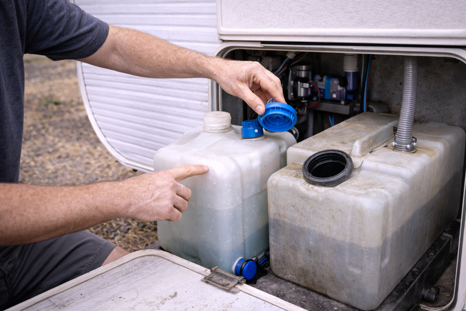 Checking caravan water tanks for off-grid travel 