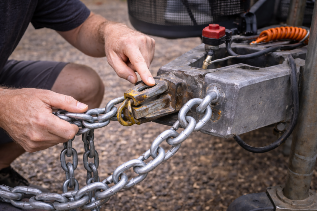 Checking caravan safety chains and welds