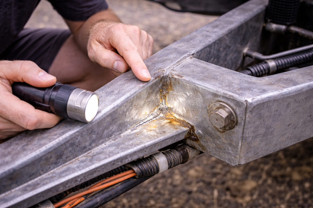 Inspecting caravan drawbar welds and structure