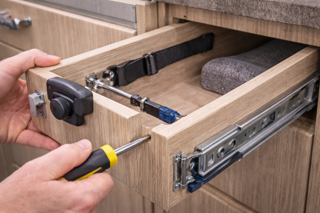 Strengthening caravan drawer runners for rough roads