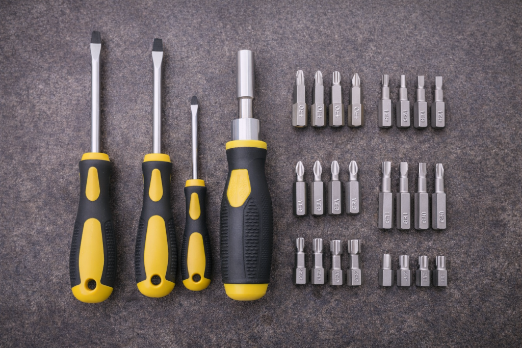 Essential screwdrivers and bits for caravan repairs