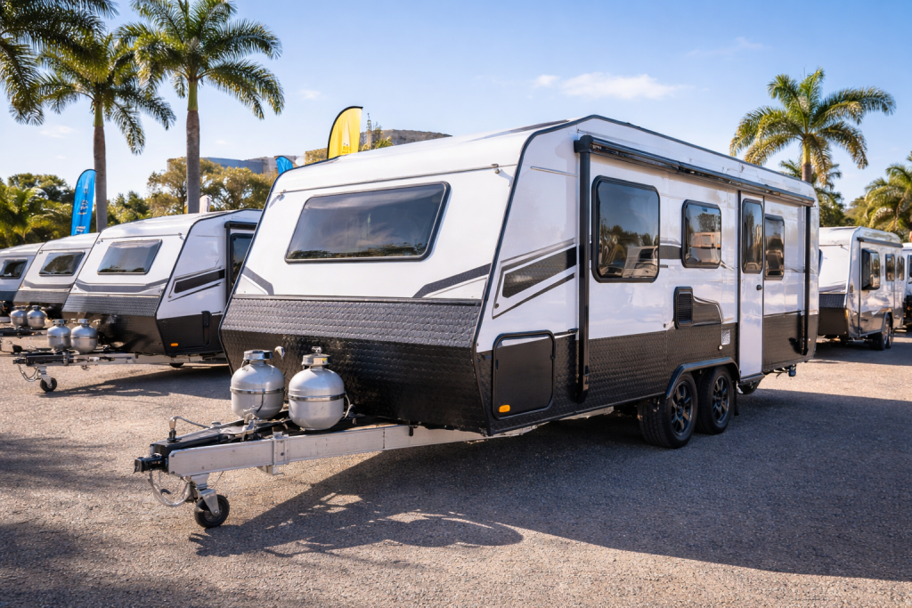 New caravan displayed at a dealership in Western Australia