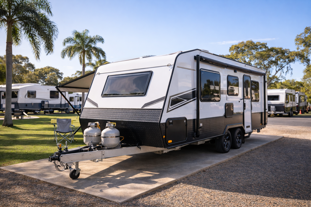 On-road caravan parked at a sealed caravan park in WA