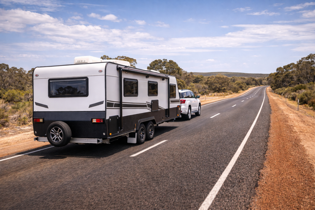 Tandem axle caravan on a WA highway