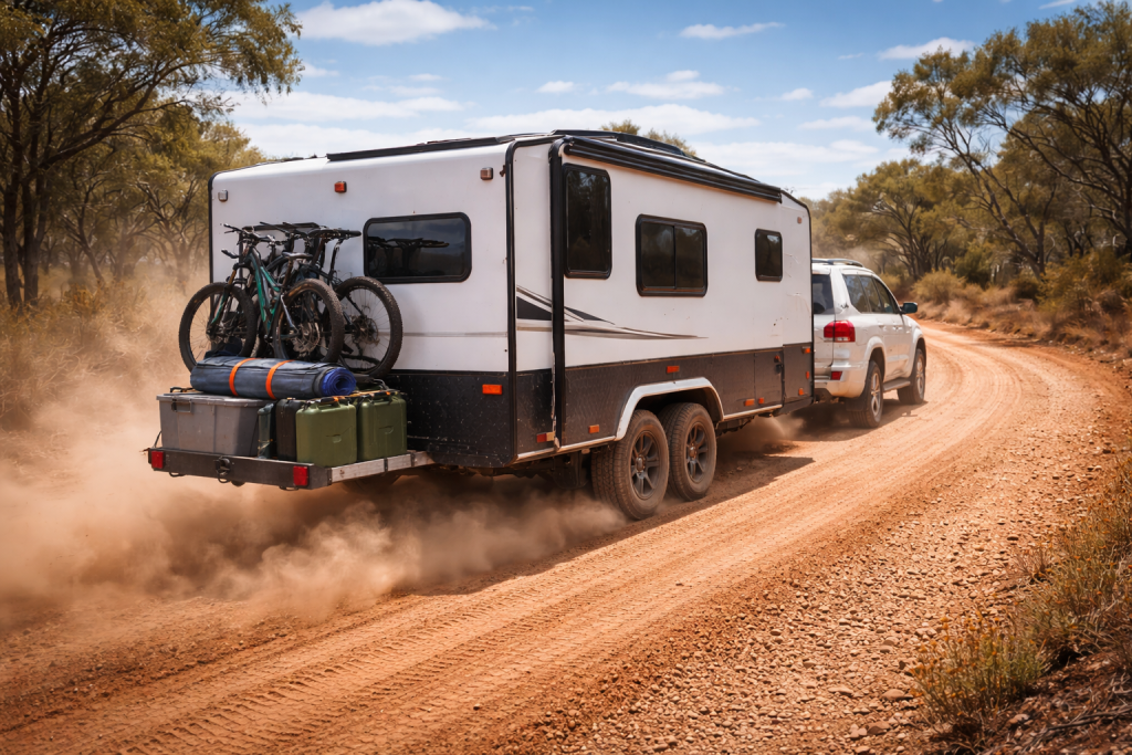 Caravan travelling on a rough WA road