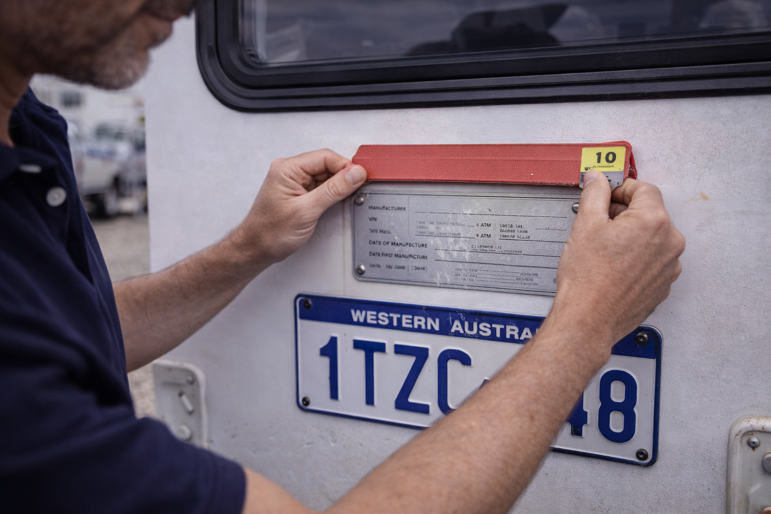 Checking caravan compliance plate and registration details