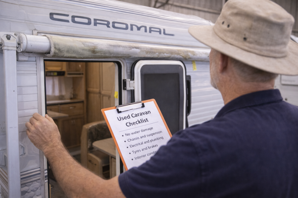 Inspecting a quality used caravan in WA