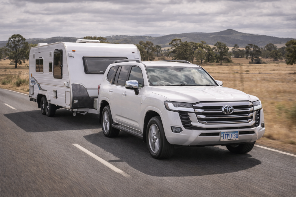 Toyota LandCruiser towing a caravan in Australia