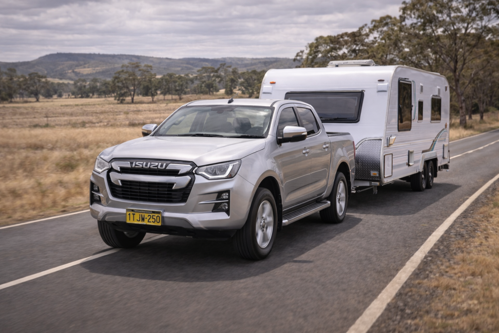 Isuzu D-Max towing a touring caravan