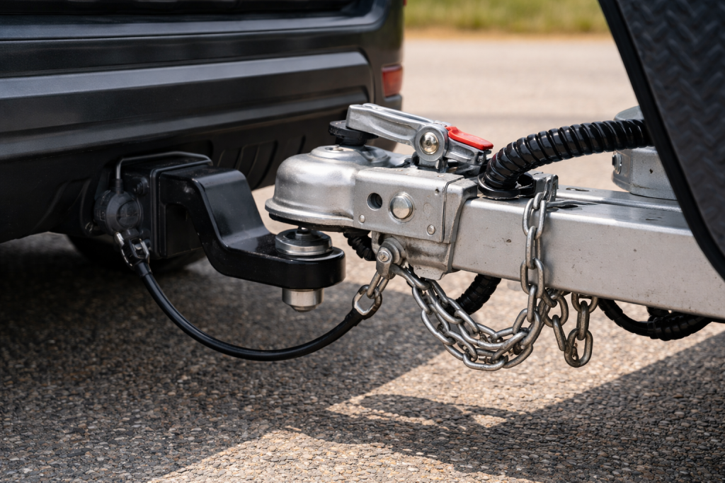 Caravan tow ball weight connection on a vehicle