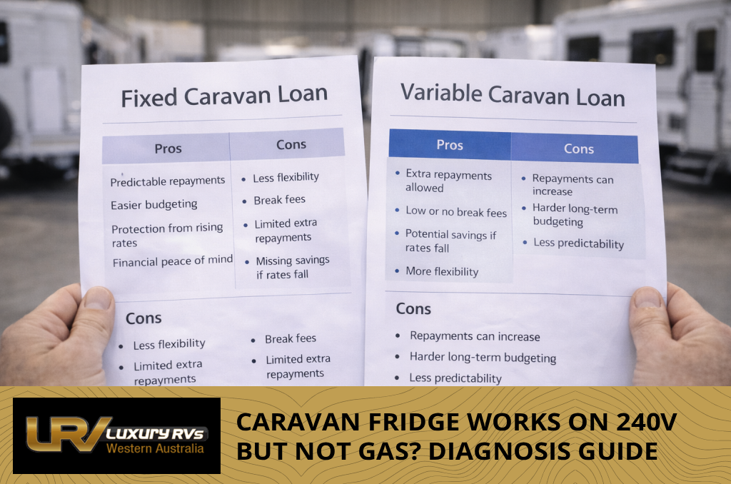 Caravans on display at a dealership showcasing caravan finance comparison.