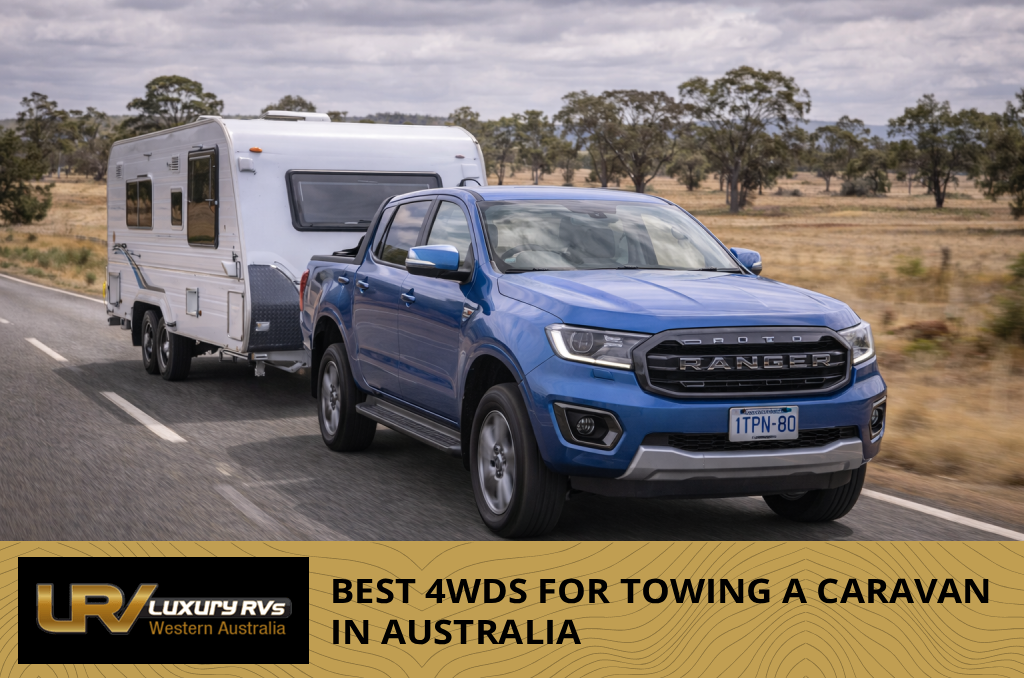 Toyota Prado SUV on road, representing a family-friendly caravan tow vehicle.